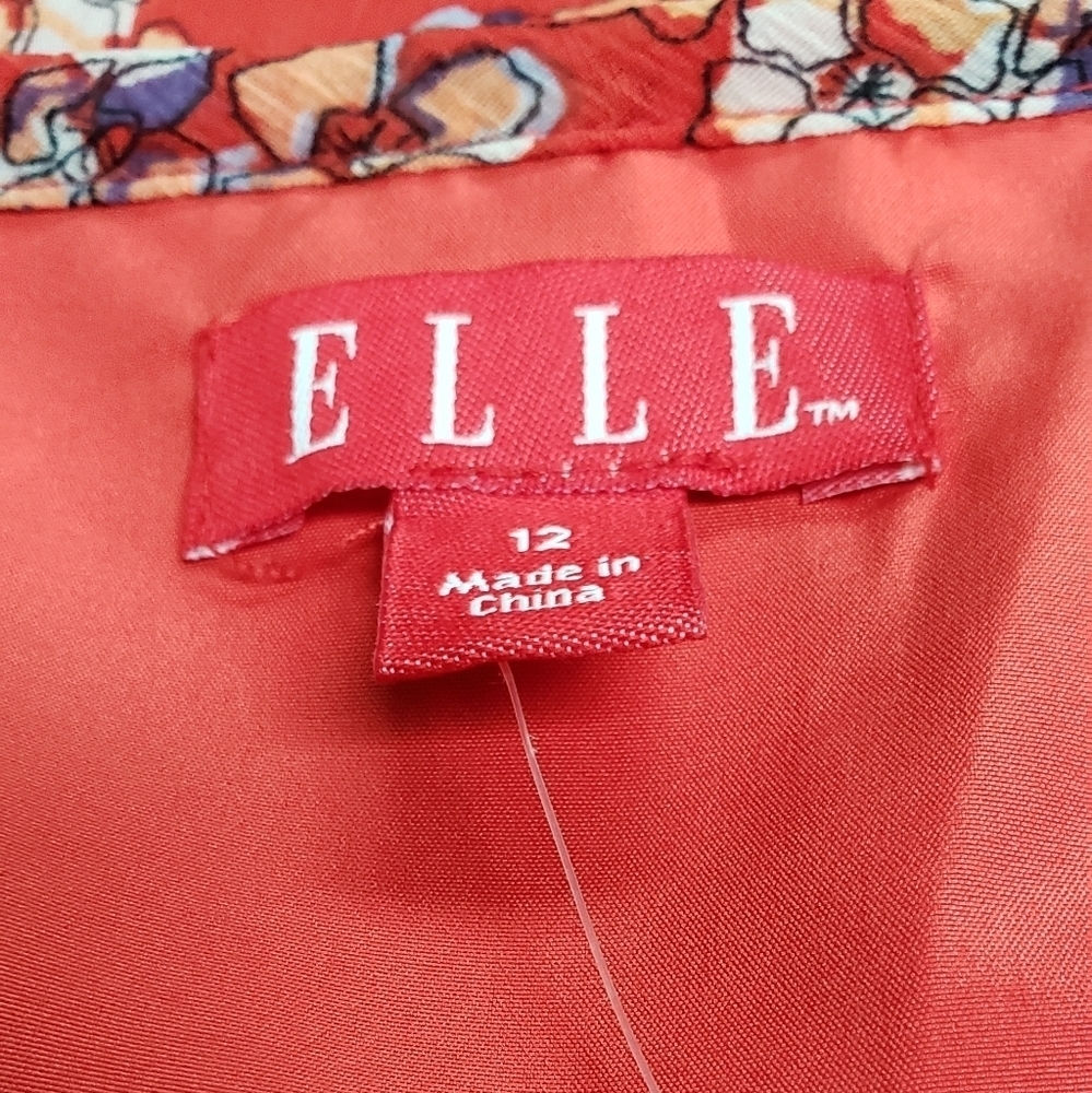 Elle Orange Floral Ruffle Fully Lined Round Neck Women's Dress Size 12 NWT - Picture 4 of 4